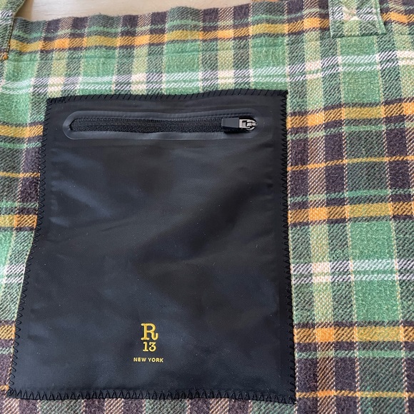 R13 Tote Bag Medium 2 Straps Oversized Flannel 💚 Green Plaid Grunge Street Luxe - Picture 7 of 16